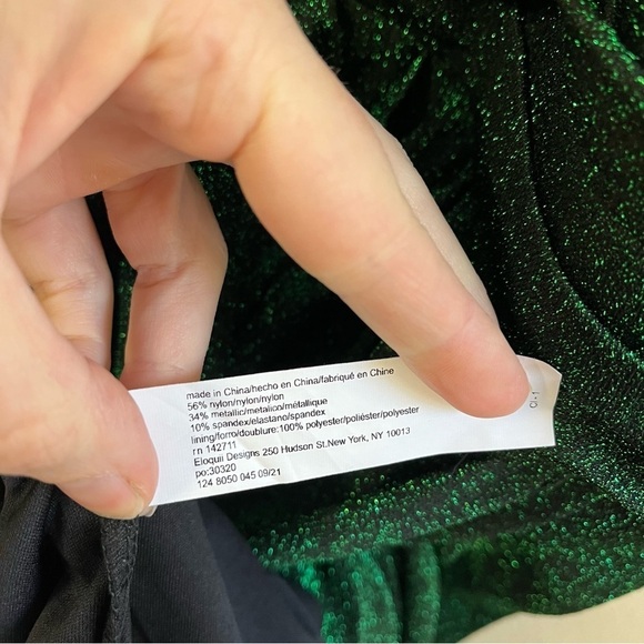 ELOQUII Tulip Skirt Ruched Metallic Emerald Green Mini Dress - Picture 8 of 9